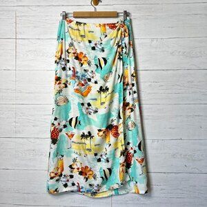 Crazy Horse Skirt Womens Size 14 Tropical Hawaiian Map Fish Wrap Zipper Resort